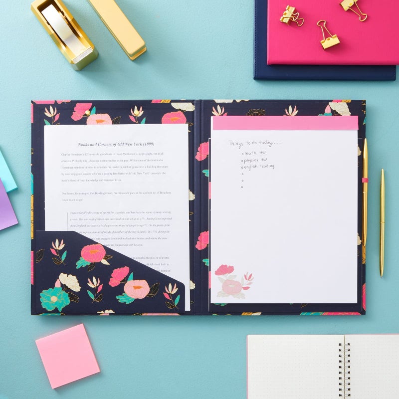 Paper Junkie Floral Clipboard Folder with Notepad & Storage - 13 x 9 in, Black Classic - Low-Profile Clip â€“ Interior Pocket & Pen Loop - Removable Letter-Size Notepad - Image 2